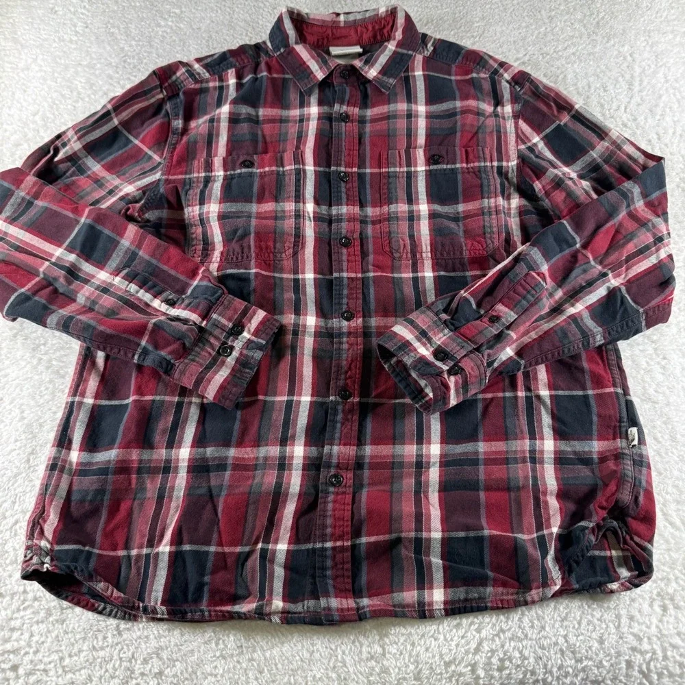 The North Face Men's Large Flannel Long Sleeve Red Black Plaid Button Pockets‎